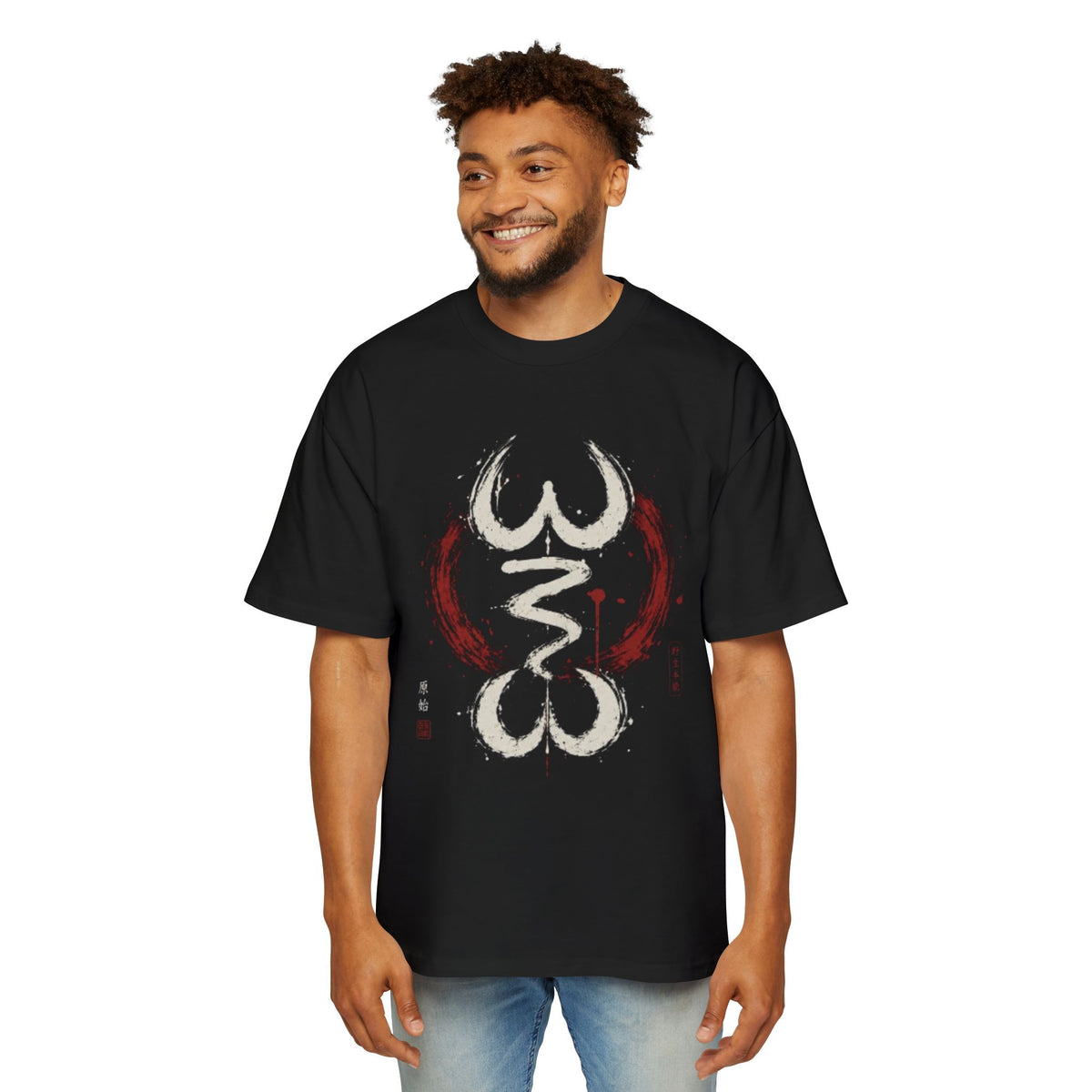 Oversized Tee — Red & Ink Samurai Symbol Graphic