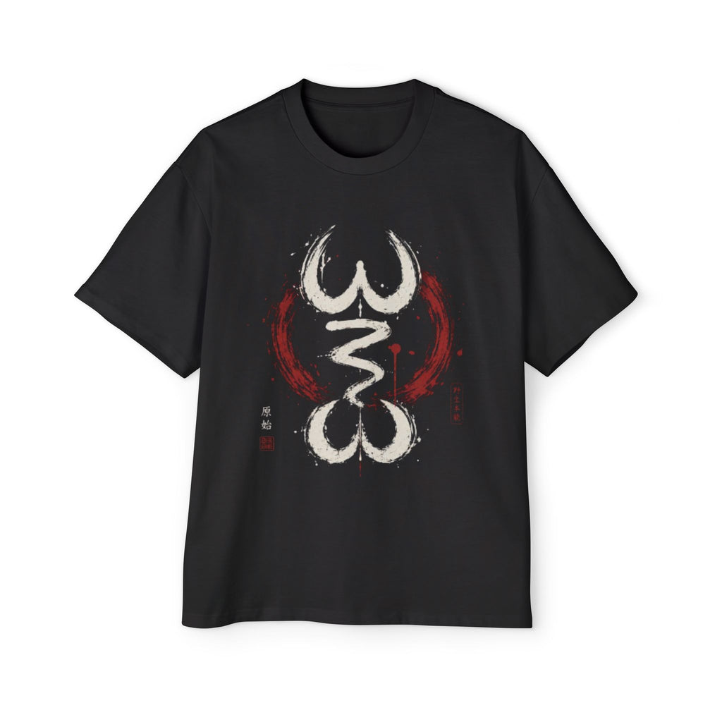 Oversized Tee — Red & Ink Samurai Symbol Graphic